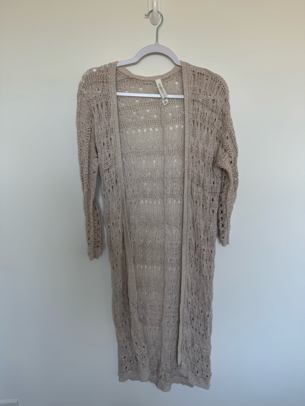 Aeropostale Tan Open Front Knit Long Cardigan Sweater